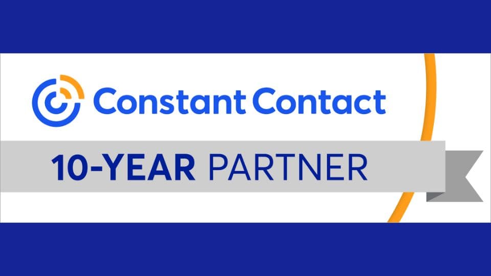 Constant Contact circular logo with the words '10-Year Partner' beneath